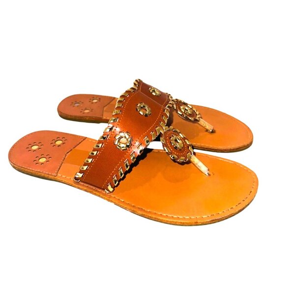 Jack Rogers Womens Leather Tan & Gold Embellished Sandals 8 boho cottage core - Picture 3 of 9